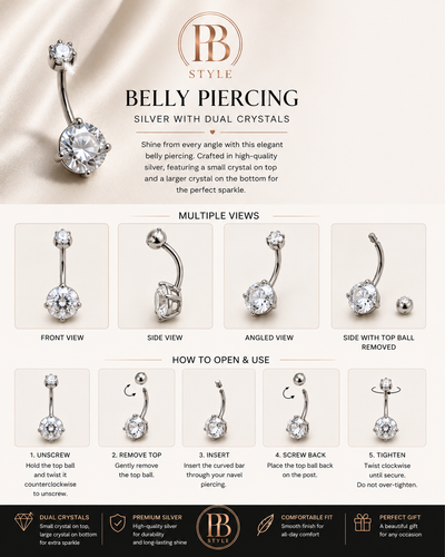 Premium Crystal Silver Belly Piercing 💎 View 3