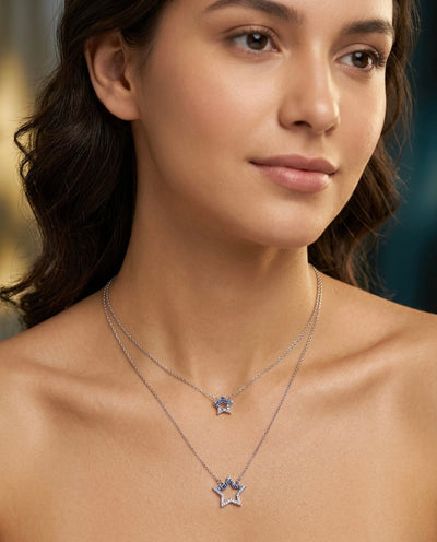 Premium Silver Double Star Necklace – Elegant Layered Design ✨ View 4