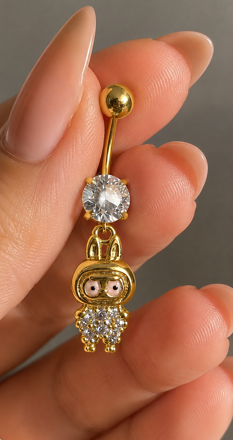 Astronaut Crystal Titanium Belly Piercing – Gold Edition ✨