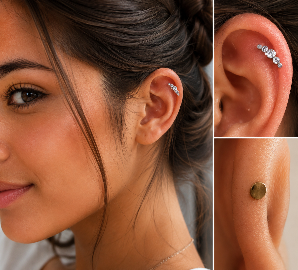 ✨ Premium Titan Helix Piercing mit 5 Kristallen – Titan Silber ✨