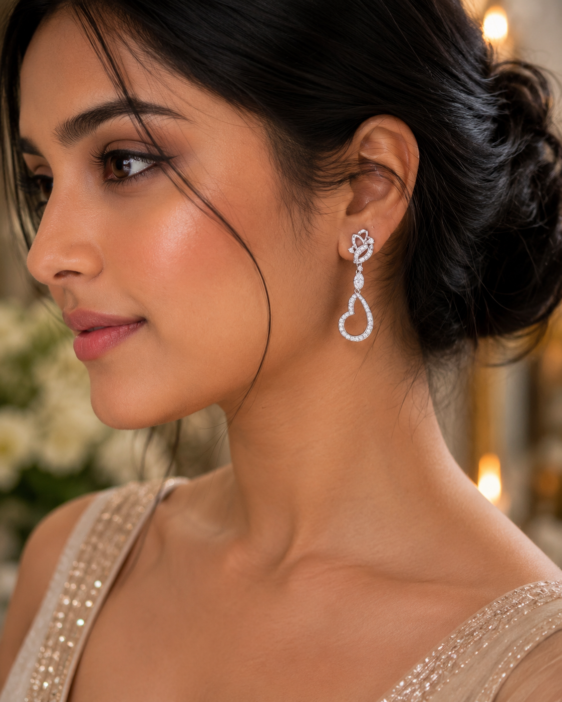 ✨ Premium Silver Crystal Heart Drop Earrings – Luxury Elegance Collection 💎