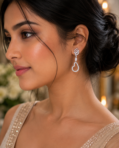 ✨ Premium Silver Crystal Heart Drop Earrings – Luxury Elegance Collection 💎 View 0