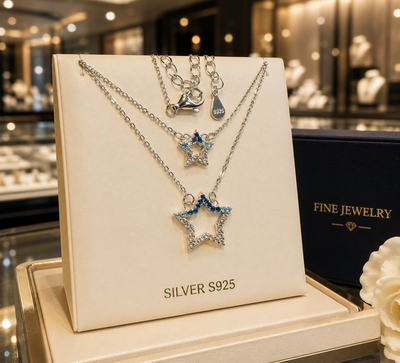Premium Silver Double Star Necklace – Elegant Layered Design ✨ View 2