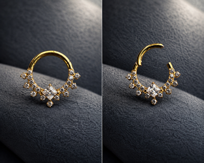 ✨ Premium Titan Septum Clicker Gold – Kristall Design ✨ View 2