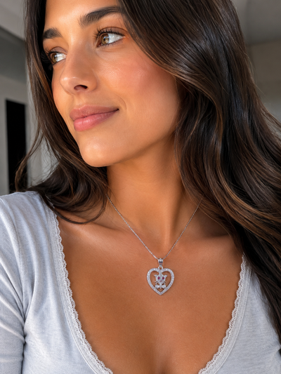 💖 Premium Silver Heart Cat Necklace – Sparkling Crystal Collection ✨💎 View 2