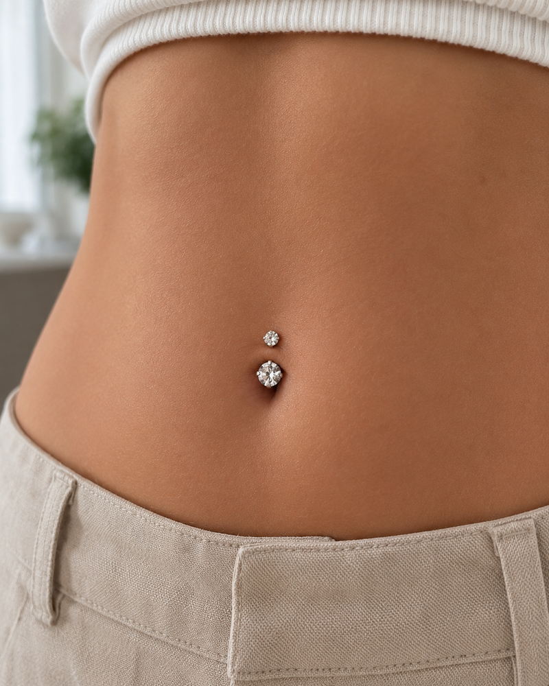 ✨ Premium Titanium Belly Piercing – Brilliant Crystal Elegance ✨