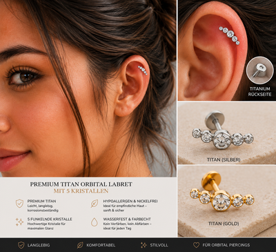 ✨ Premium Titan Helix Piercing mit 5 Kristallen – Titan Silber ✨ View 2