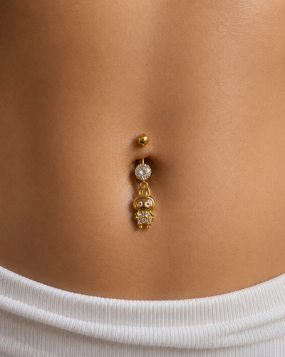 Astronaut Crystal Titanium Belly Piercing – Gold Edition ✨ View 2