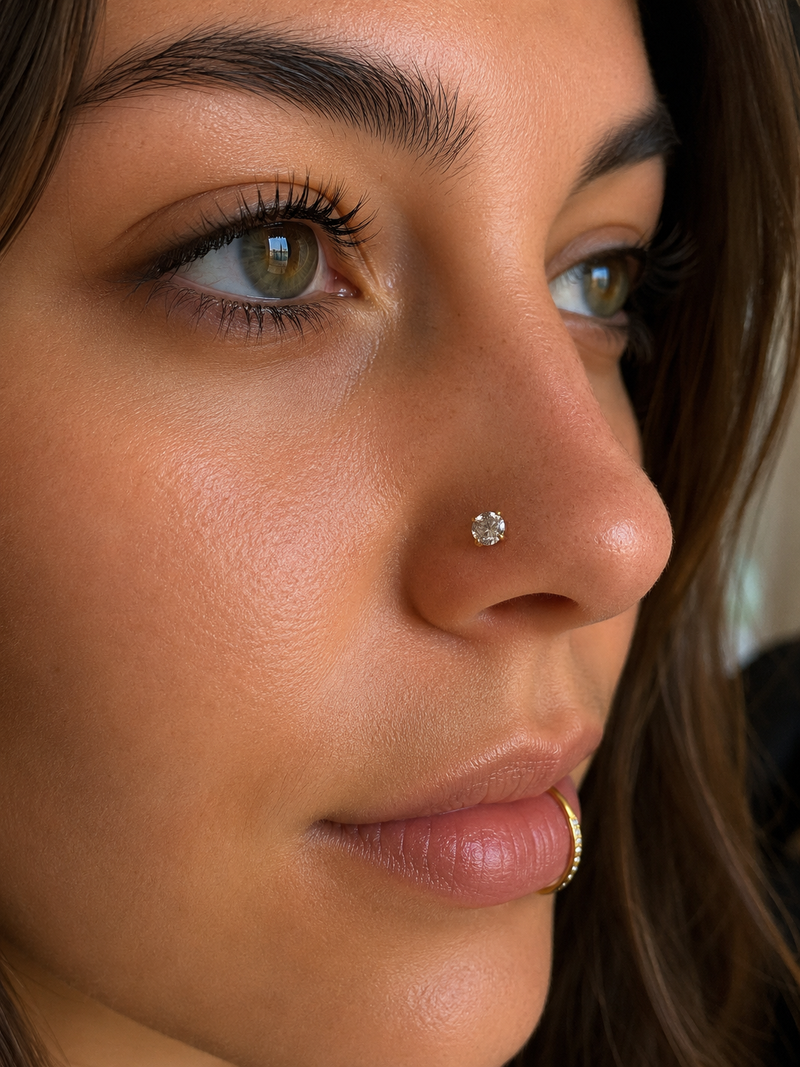 ✨ Premium Titanium Crystal Nose Stud – Classic Solitaire ✨