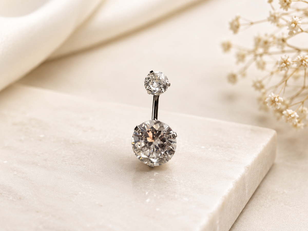 ✨ Premium Titanium Belly Piercing – Brilliant Crystal Elegance ✨