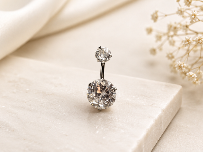 ✨ Premium Titanium Belly Piercing – Brilliant Crystal Elegance ✨