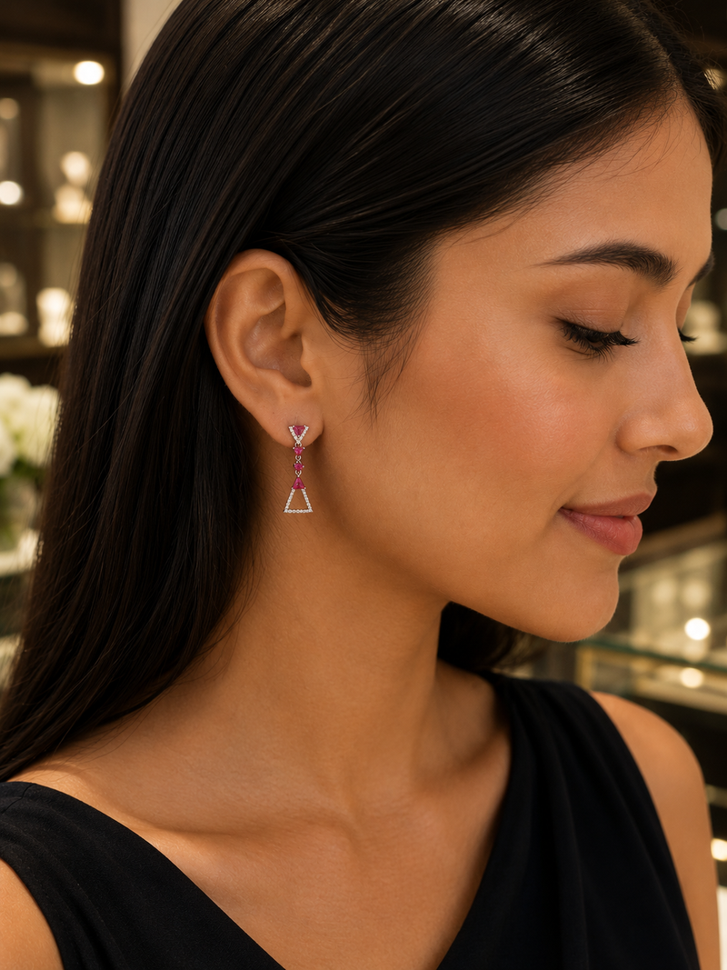 💖 Premium Silver Pink Crystal Geometric Drop Earrings 💎