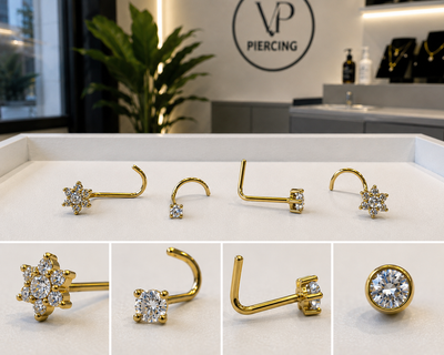 Premium Titanium Crystal Nose Stud – Sunflower Design ✨ View 2