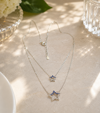 Premium Silver Double Star Necklace – Elegant Layered Design ✨ View 3