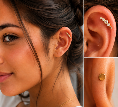 ✨ Premium Titan Helix Piercing mit 5 Kristallen – Goldfarben ✨ View 0