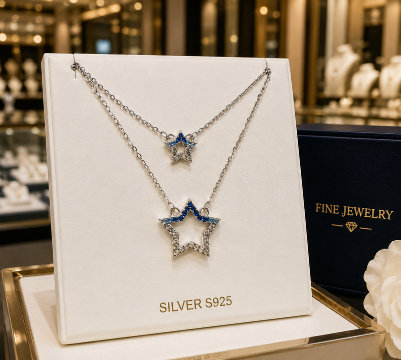 Premium Silver Double Star Necklace – Elegant Layered Design ✨