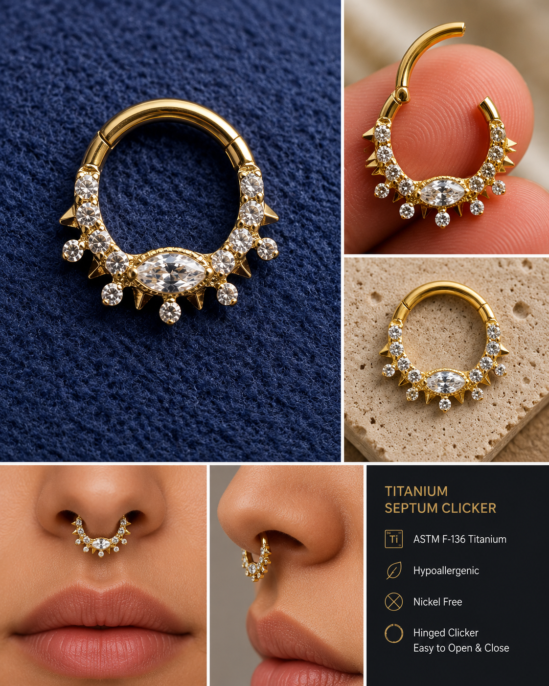✨ Premium Titan Septum Clicker Gold mit Kristallen ✨