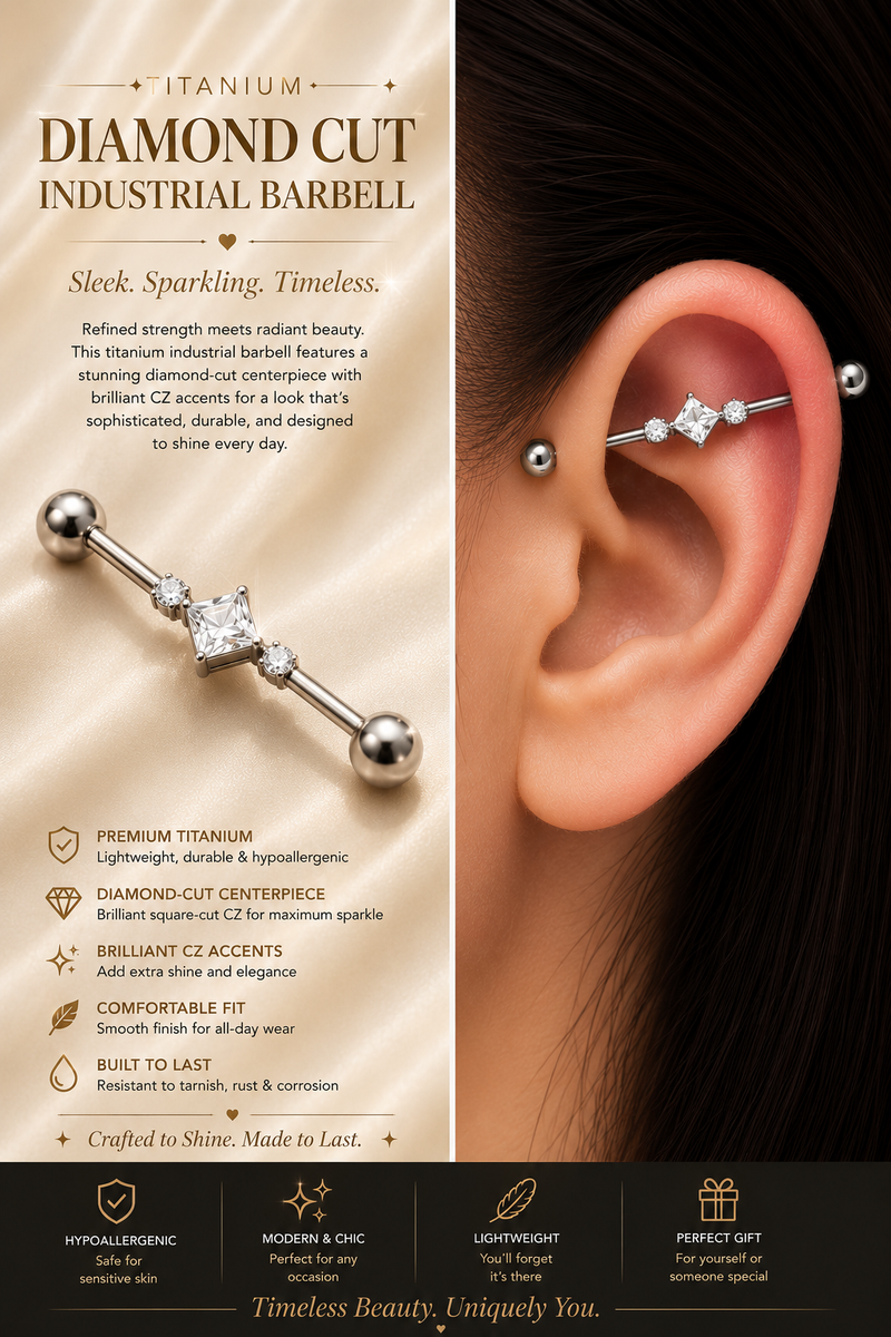 Titanium Marquise Crystal Industrial Barbell ✨