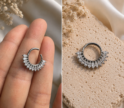 ✨ Premium Titan Septum & Daith Clicker Titanfarbe mit Kristallen ✨ View 2