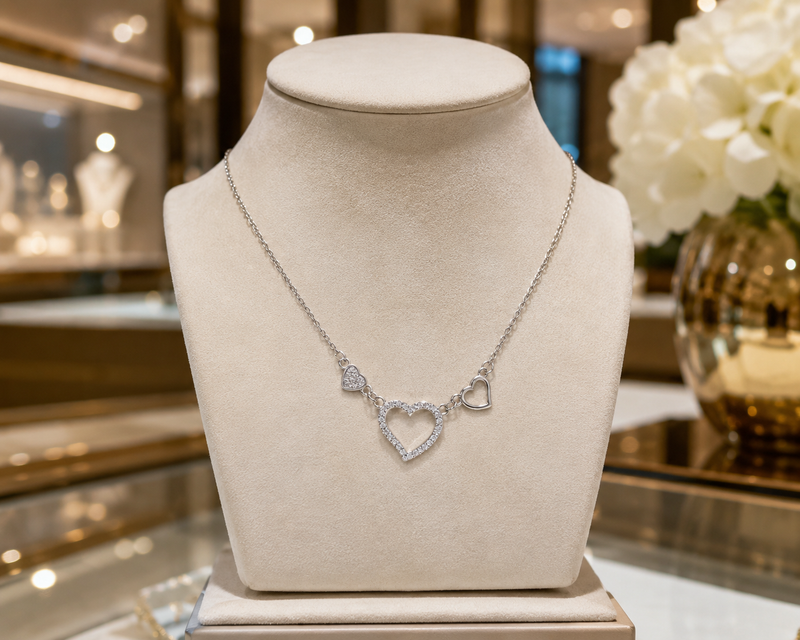 💖 Premium Silver Heart Necklace – Elegant Crystal Love Collection ✨
