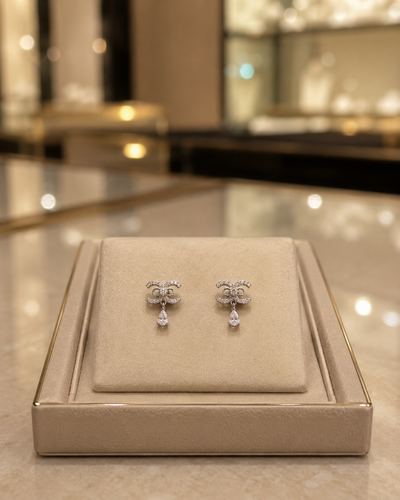 ✨ Premium Silver Crystal Bow Earrings – Elegant Sparkle Collection✨ View 2