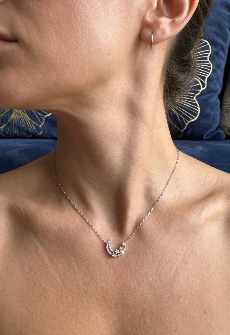 Moonlight Pearl Silver Necklace 🌙