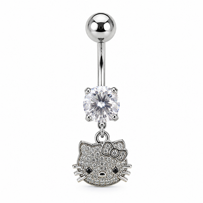 Luxury Titanium Hello Kitty Belly Piercing – Crystal Navel Ring 💎 View 0