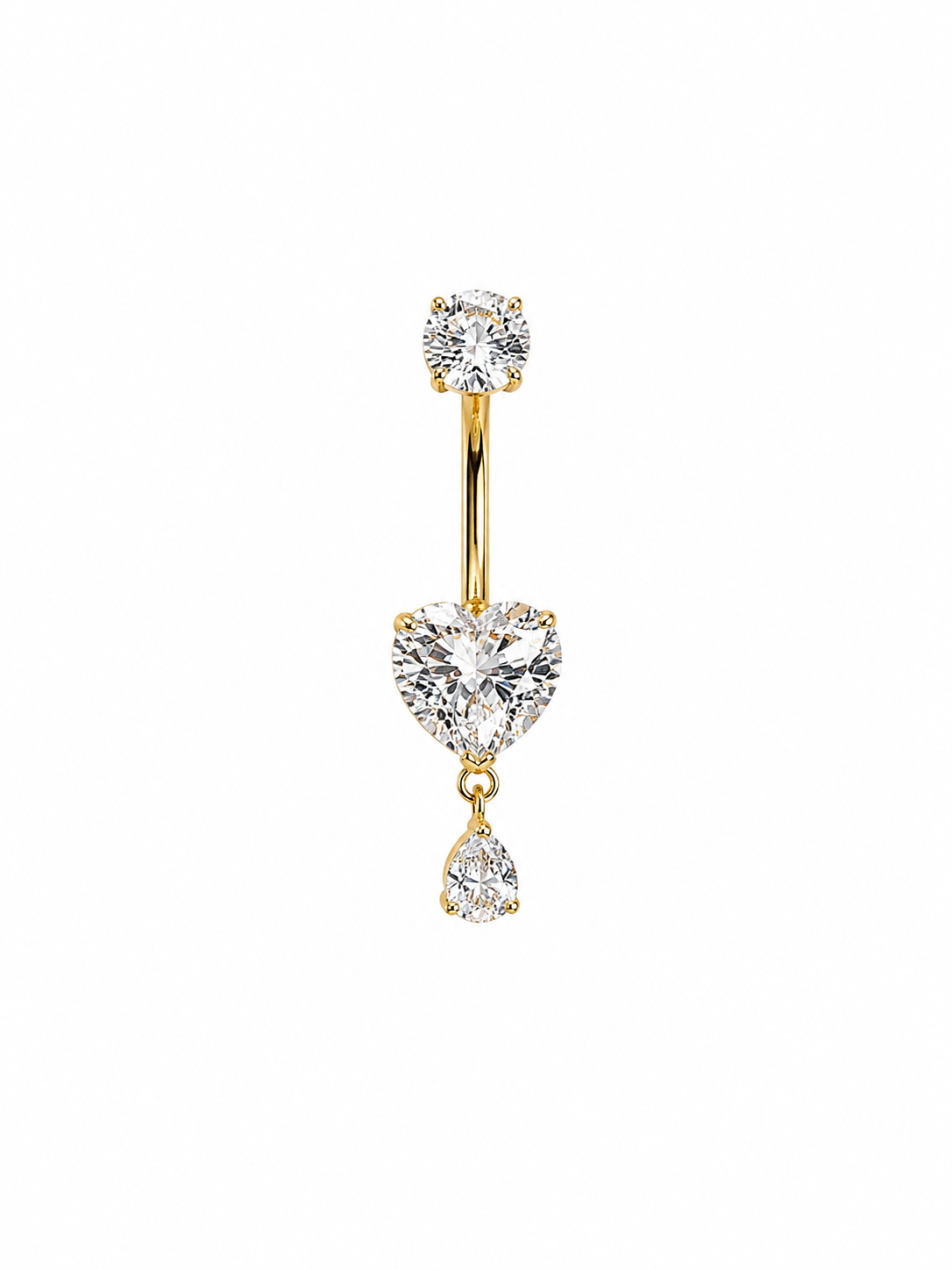 Luxury Titanium Heart Crystal Belly Piercing – Gold Dangle Navel Ring