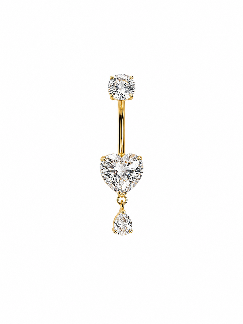 Luxury Titanium Heart Crystal Belly Piercing – Gold Dangle Navel Ring