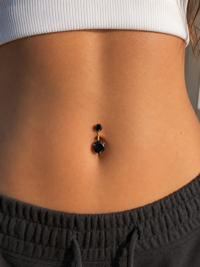 Luxury Black Crystal Titanium Belly Piercing – Elegant Gold Navel Ring ✨ View 2