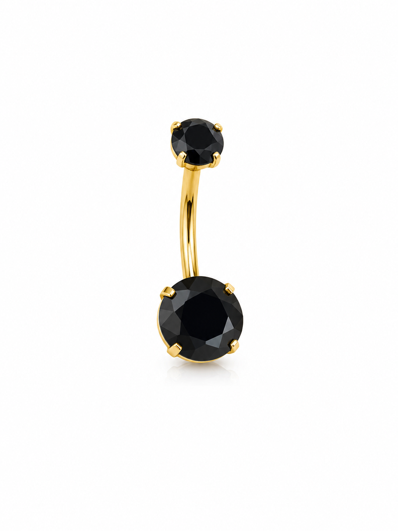 Luxury Black Crystal Titanium Belly Piercing – Elegant Gold Navel Ring ✨