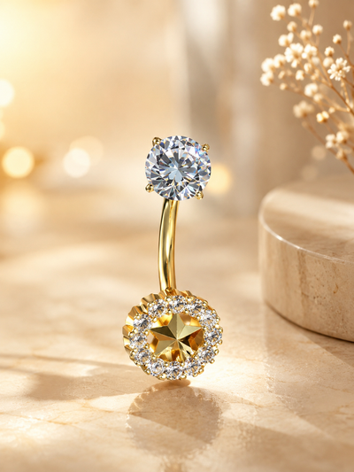 Titanium Star Crystal Belly Piercing – Luxury Gold Navel Jewelry ✨ View 2