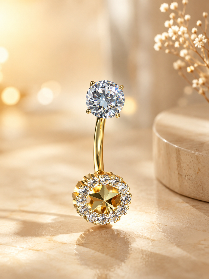 Titanium Star Crystal Belly Piercing – Luxury Gold Navel Jewelry ✨