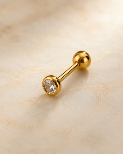 Titanium Crystal Tongue Piercing – Gold Luxury Edition 💎 View 0