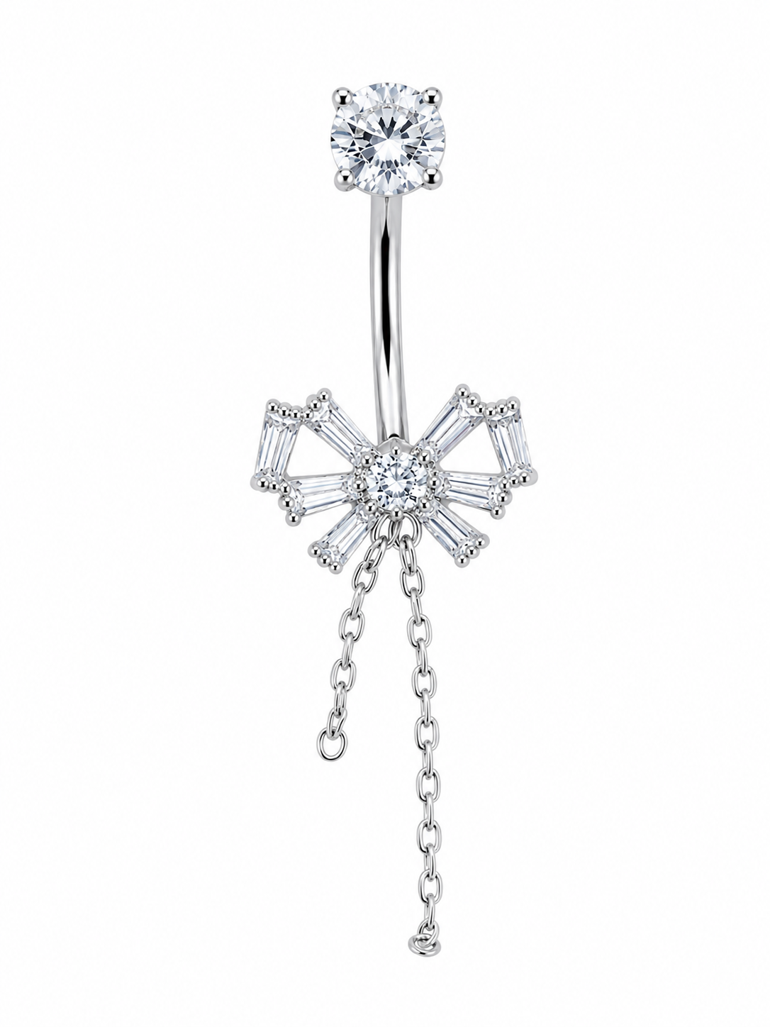 Silver Crystal Bow Titanium Belly Piercing ✨
