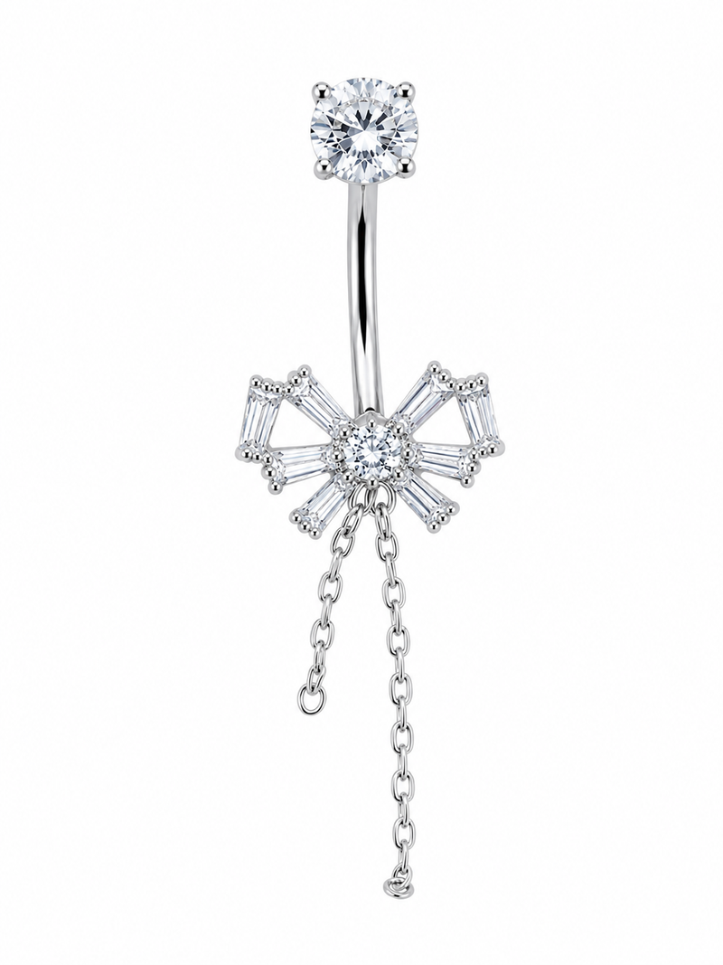 Silver Crystal Bow Titanium Belly Piercing ✨