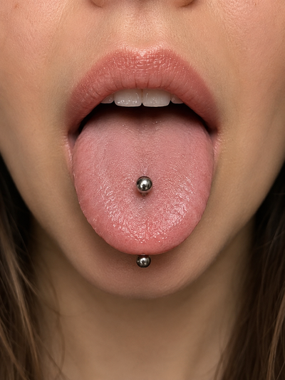 Titanium Tongue Barbell Piercing – Classic Silver Mirror Finish ✨ View 2