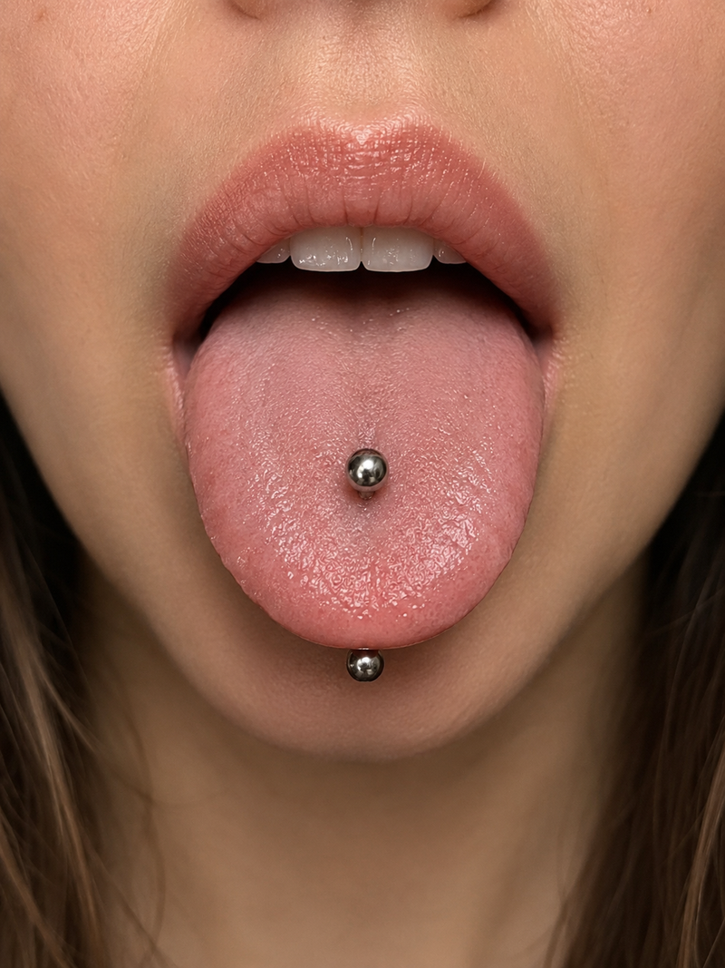 Titanium Tongue Barbell Piercing – Classic Silver Mirror Finish ✨