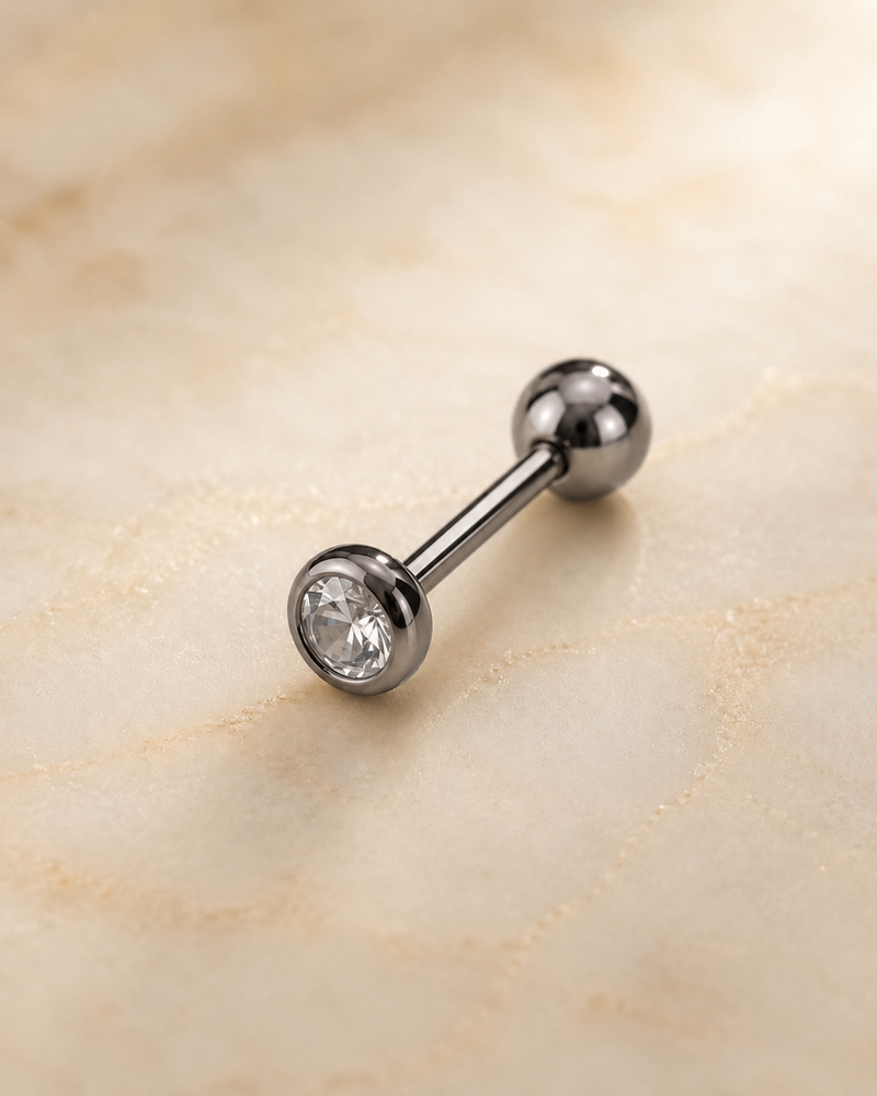 Premium Titanium Crystal Tongue Piercing – Natural Titanium Finish ✨