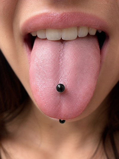 Black Titanium Tongue Barbell Piercing ✨ View 2