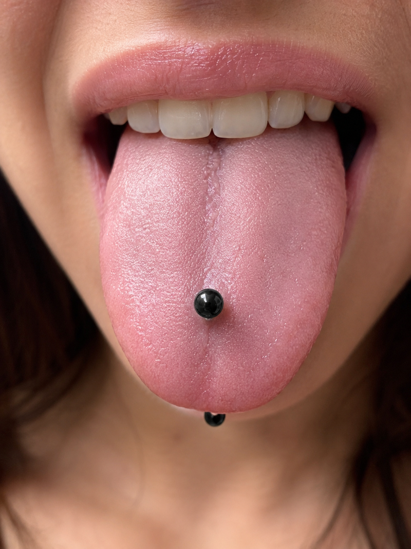 Black Titanium Tongue Barbell Piercing ✨