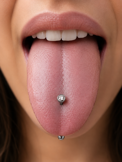 Premium Titanium Crystal Tongue Piercing – Natural Titanium Finish ✨ View 2