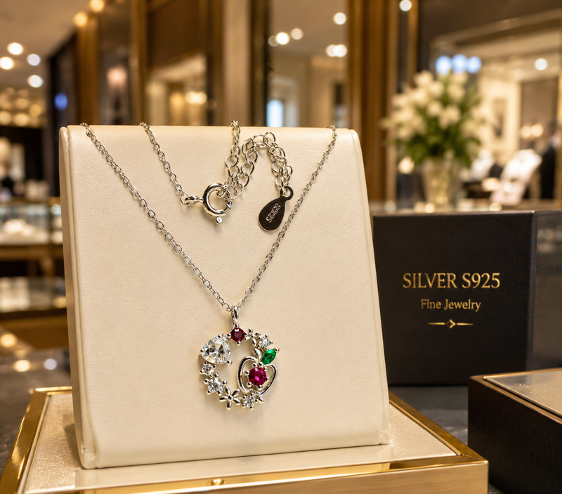 Silver Crystal Heart Necklace – Elegant Multicolor Pendant ✨