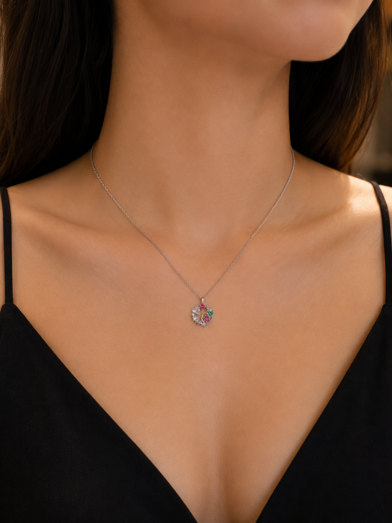 Silver Crystal Heart Necklace – Elegant Multicolor Pendant ✨