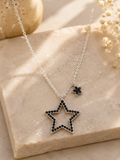 ⭐ Premium Silver Black Crystal Star Necklace Set – Elegant Celestial Collection ✨ View 3