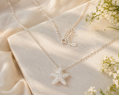 Premium Crystal Starfish Silver Necklace – Ocean-Inspired Elegance ✨💎 View 0