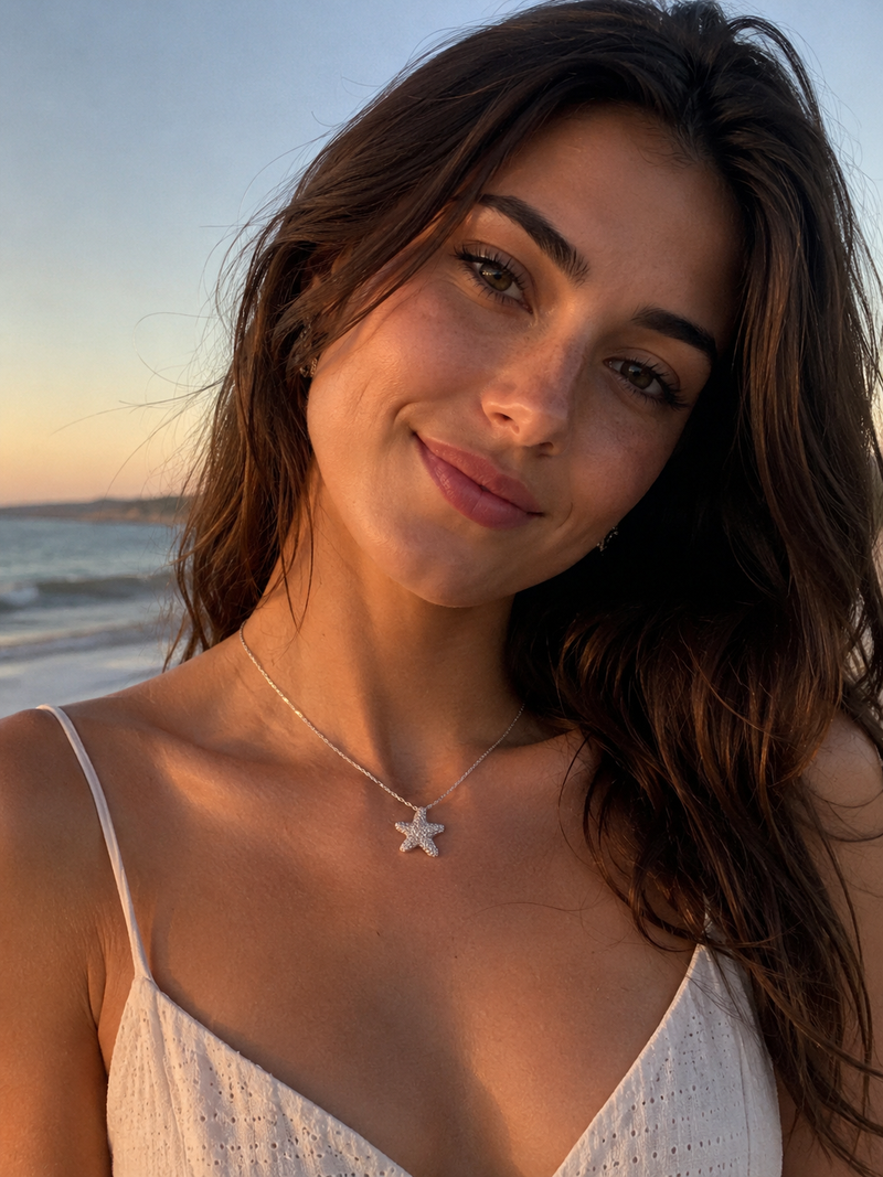Premium Crystal Starfish Silver Necklace – Ocean-Inspired Elegance ✨💎