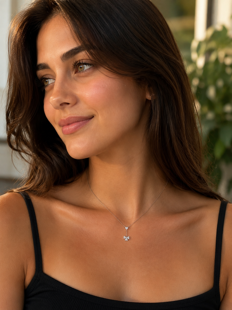 Premium Silver Heart & Butterfly Necklace ✨