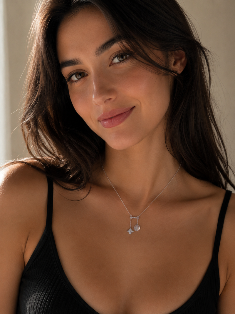 Premium Silver Clover & Crystal Charm Necklace ✨