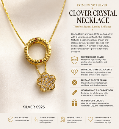 Premium S925 Silver Clover Crystal Necklace – Gold Finish ✨ View 3